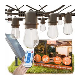 LED Stm ghirlandă decorativă solară 10xE27/3V USB 2400 mAh 10,62 m IP65 neagră + telecomandă