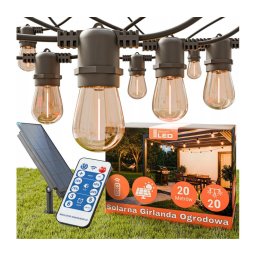 Ghirlandă decorativă LED solară reglabilă 20xE27/3V USB 2400 mAh 20,62 m IP65 negru + telecomandă