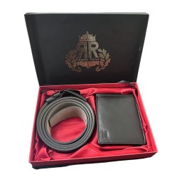 Set Cadou Portofel si Curea din Piele Naturala Neagra, Regalo Reale, cu Protectie RFID