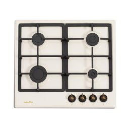 Plita NHBG-9746RBJ, gaz, comenzi frontale, aprindere buton, gratre fonta, design rustic, Crem