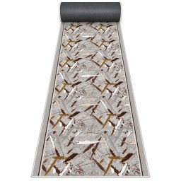 Traversa ZARRA 01437, Model Abstract Imprimat, Tesatura Plata, Latime 0.6m, Marime 100 x 200 cm, Gri si Maro cu Accente Ocru, Festonata Surfilata Tivita, Antialergica, Polipropilena, Living, Dormi