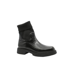 Ghete casual Dogati negre din piele naturală cu aspect croco și guler textil MIRT01-10-37 EU