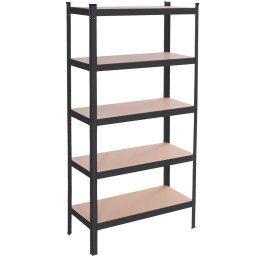 Raft metalic depozitare cu 5 polite MDF, capacitate 675 kg, 75x30x150 cm, negru