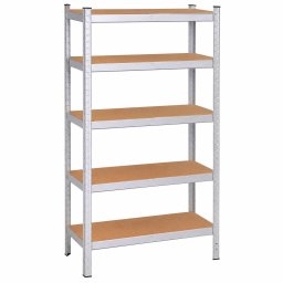 Raft metalic depozitare cu 5 polite MDF, capacitate 675 kg, 75x30x150 cm, argintiu