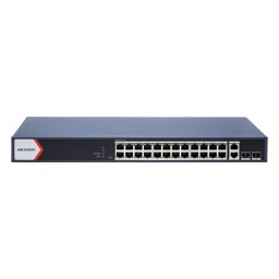 Switch PoE Smart Managed Hikvision, 28 porturi, 24x Gigabit PoE, 2x Gigabit RJ45, 2x Gigabit SFP, buget PoE 230W, PoE Watchdog, Long Range 300m, VLAN, QoS, Link Aggregation, protectie 6kV, DS-3E1528P-EI/M
