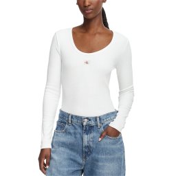 CALVIN KLEIN Bluză Woven Label 2X2 Rib Scoop LV047D218G YAF bright white