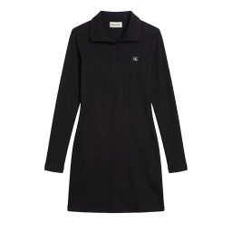 CALVIN KLEIN Rochie Woven Label Turtleneck Henley LV047H204G UB1 black