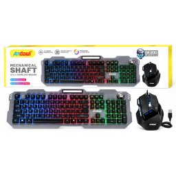 Kit Gaming Andowl OK300 2 in 1 Tastatura cu Mouse Iluminare RGB Design Mecanic