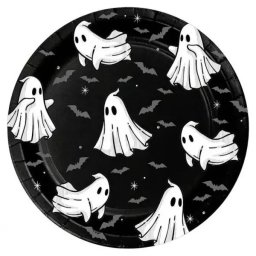 „Boo!” farfurii de hârtie cu model de fantomă, 18 cm, set de 6 bucăți