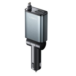 Încărcător auto LISEN 3-în-1 YL0325010016, 57W, cablu Type-C autoretractabil, aluminiu, 12V/24V
