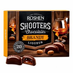 Praline de ciocolată Roshen Shooters Brandy Liqueur, cu cremă cu brandy, 150 g