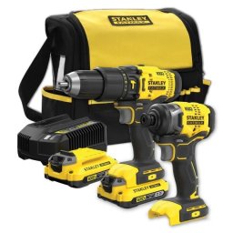 Set combinat 2 scule electrice | Stanley FATMAX V20 SFMCK465D2S | 2 acumulatori 18 V / 2,0 Ah | încărcător 1,25 A | geantă textilă inclusă