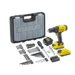 Masină de găurit și înșurubat Stanley SFMCD700D2A, kit cu 2 acumulatori 18 V/2.0 Ah, 60 Nm, 100 accesorii