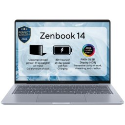 Notebook Zenbook 14 UX3480QA-U1071W, Qualcomm Snapdragon X X1-26-100, 14 inch, RAM 16GB, SSD 512GB, Intel Graphics, Windows 11, Arctic Blue