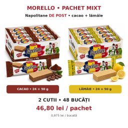 Pachet mixt napolitane de post Morello, cu cremă de cacao și lămâie, 48 × 50 g