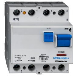 Intrerupator, diferential, Schrack, Tip A, Tetrapolar, 4P, 80A, 30mA, 10kA