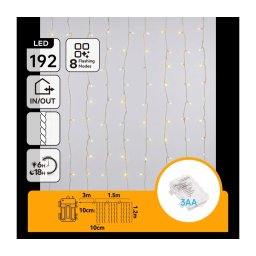 Aigostar - Instalație luminoasă LED de exterior 192xLED/8 funcții 3xAA 4,5x1,2m IP44 alb cald