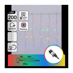 Aigostar - LED instalație de Crăciun pentru exterior 200xLED/8 funcții 13x0,4m IP44 multicolor