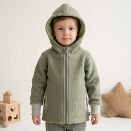 Jachetă copii din lână fiartă dublată cu bumbac 100%, Culoare Dusty Green
