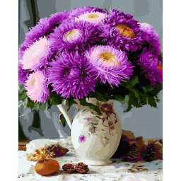 Set pictura pe numere, cu sasiu, Crizanteme, 40x50 cm