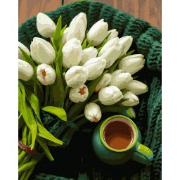 Set pictura pe numere, cu sasiu, Lalele albe, 40x50 cm