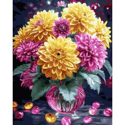Set pictura pe numere, cu sasiu, Dalii, 40x50 cm