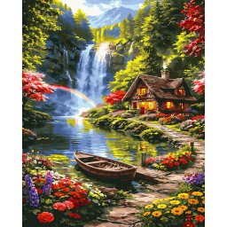 Set pictura pe numere, cu sasiu, Casa langa cascada, 40x50 cm