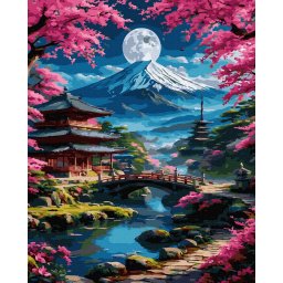 Set pictura pe numere, cu sasiu, Pagoda si luna, 40x50 cm