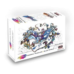 Puzzle din lemn multicolorat - Balena albastra, 125 piese
