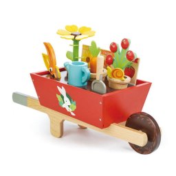 Jucarie educativa, Roaba cu unelte de gradinarit, Tender Leaf Toys - Garden Wheelbarrow, din lemn premium, 31 piese, 3+ ani