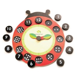 Jucarie educativa Ceas Buburuza, din lemn premium, Tender Leaf Toys - Ladybug Teaching Clock, 3+ ani