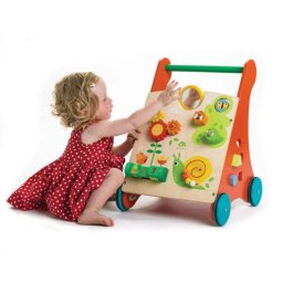 Antemergator cu activitati in gradina, Tender Leaf Toys - Baby Block Walker, din lemn premium, 10 activitati, 18+ luni