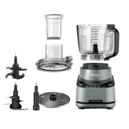 Robot de bucatarie Ninja Precision Pro BZ651EU, 850W, 2.1L, 3 functii manuale, 4 programe automate Auto-iQ, framantare aluat, Chopping Blade, Dough Blade, disc reversibil feliere/razuire, 1 recipient, Verde/Gri
