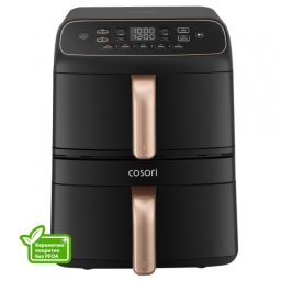 Friteuză cu aer cald Cosori Turbo Tower Compact CAF-DC861, 2630 W, 2 x 4,3 l, 40-230 °C, 5 programe, acoperire ceramică, sincronizare, negru/aur roz