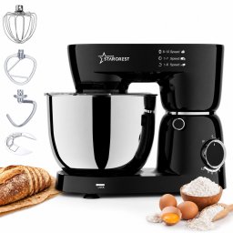 Robot de bucatarie STARCREST SKM-1045BK, 1500 W, Bol 4,5 L Inox, 4 Accesorii, 10 Viteze + Pulse, Negru