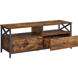 Comodă TV Vasagle LTV300B01 – 2 sertare și 2 rafturi, cadru metalic, stil industrial, maro rustic