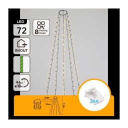 Aigostar - Ghirlandă de Crăciun LED pentru exterior, 72 LED, 8 funcții, alimentare 3xAA, 1,2 m, IP44, alb cald