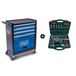Carucior portabil fara scule TW1300 Scheppach 5909319900, 5 sertare + Trusa de scule Troy 26102