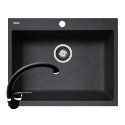 Set chiuveta soft compozit Square DUROTHEK 60 1B si baterie OSSIA Black, Soft composite, 1 cuva, 60x50 cm, baza 60 cm, garantie 5 ani