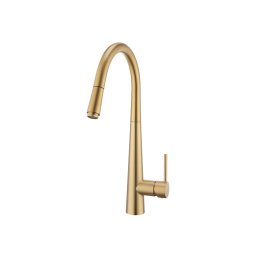 Baterie bucatarie Pyramis ECO DIAMOND PVD GOLD, pipa inalta rotativa, dus extractabil, cartus ceramic, alama
