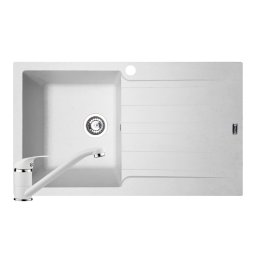 Set chiuveta soft compozit Pyramis SIERRA Durothek 1B 1D ST + Baterie Alb, Soft composite, 1 cuva 1 picurator, 86x50 cm, baza 45 cm, garantie 5 ani