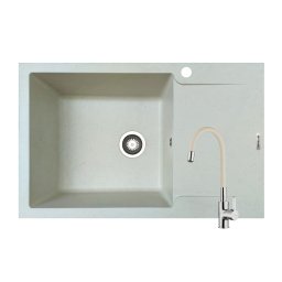 Set chiuveta soft compozit Pyramis MAGNIFICA Durothek 1B 1D ST Avena + baterie FLESSI, Soft composite, 1 cuva 1 picurator, 79x50 cm, baza 50 cm