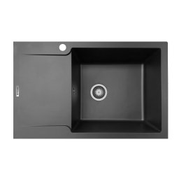 Chiuveta soft compozit Pyramis MAGNIFICA Durothek 1B1D DR Black, Soft composite, 1 cuva 1 picurator, 79x50 cm, baza 50 cm, garantie 5 ani