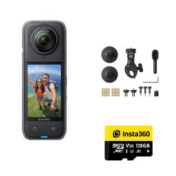 Camera sport Insta360 X4 Motorcycle Bundle, 8K 360°, 72MP, kit moto, card 128GB, Negru