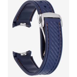 Curea silicon navy cusaturi portocalii, capat curbat 20mm pentru Omega Seamaster
