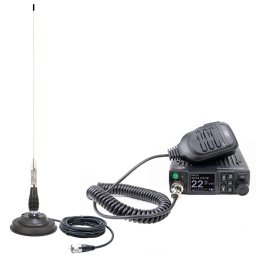 Statie radio Pachet Statie radio CB PNI Escort HP 8900 ASQ, 12-24V + Antena CB PNI ML100 cu baza magnetica, alimentare 12V/24V, RF Gain, Roger Beep, CTCSS-DCS, Dual Watch
