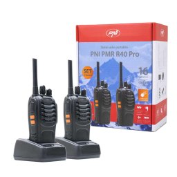Statie radio Statie radio portabila PNI PMR R40 PRO, set cu 2 buc, 0.5W, ASQ, TOT, monitor, programabila, acumulatori 1200mAh, incarcatoare si casti incluse