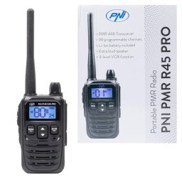 Statie radio Statie radio portabila PNI PMR R45 PRO 446MHz, 0.5W, 99 canale programabile, 16 PMR si tonuri 38 CTCSS si 104 DCS, Squelch 5 niveluri, VOX, TOT, BCL, Scan, Roger Beep