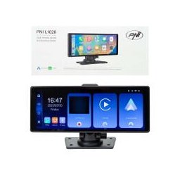 Monitor auto PNI L1026 10.26 inch, wireless Carplay, navigatie, muzica, handsfree, bluetooth, FM transmitter, include camera mers inapoi