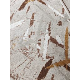 Traversa ZARRA 01437, Model Abstract Imprimat, Tesatura Plata, Latime 0.6m, Marime 1.5 x 400 cm, Gri si Maro cu Accente Ocru, Festonata Surfilata Tivita, Antialergica, Polipropilena, Living, Dormi